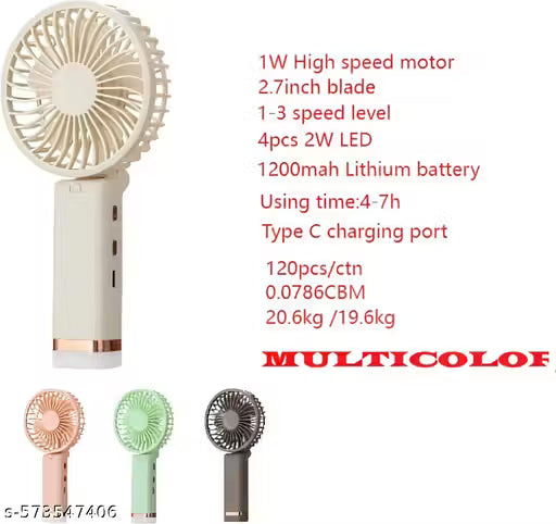 Mini Hand Fan Rechargeable with LED Light – Foldable Mini Fan, Small Fan,USB Charging Hand Fan with 1200mAh Battery & 3 Speed Modes | Travel, Makeup, Kitchen