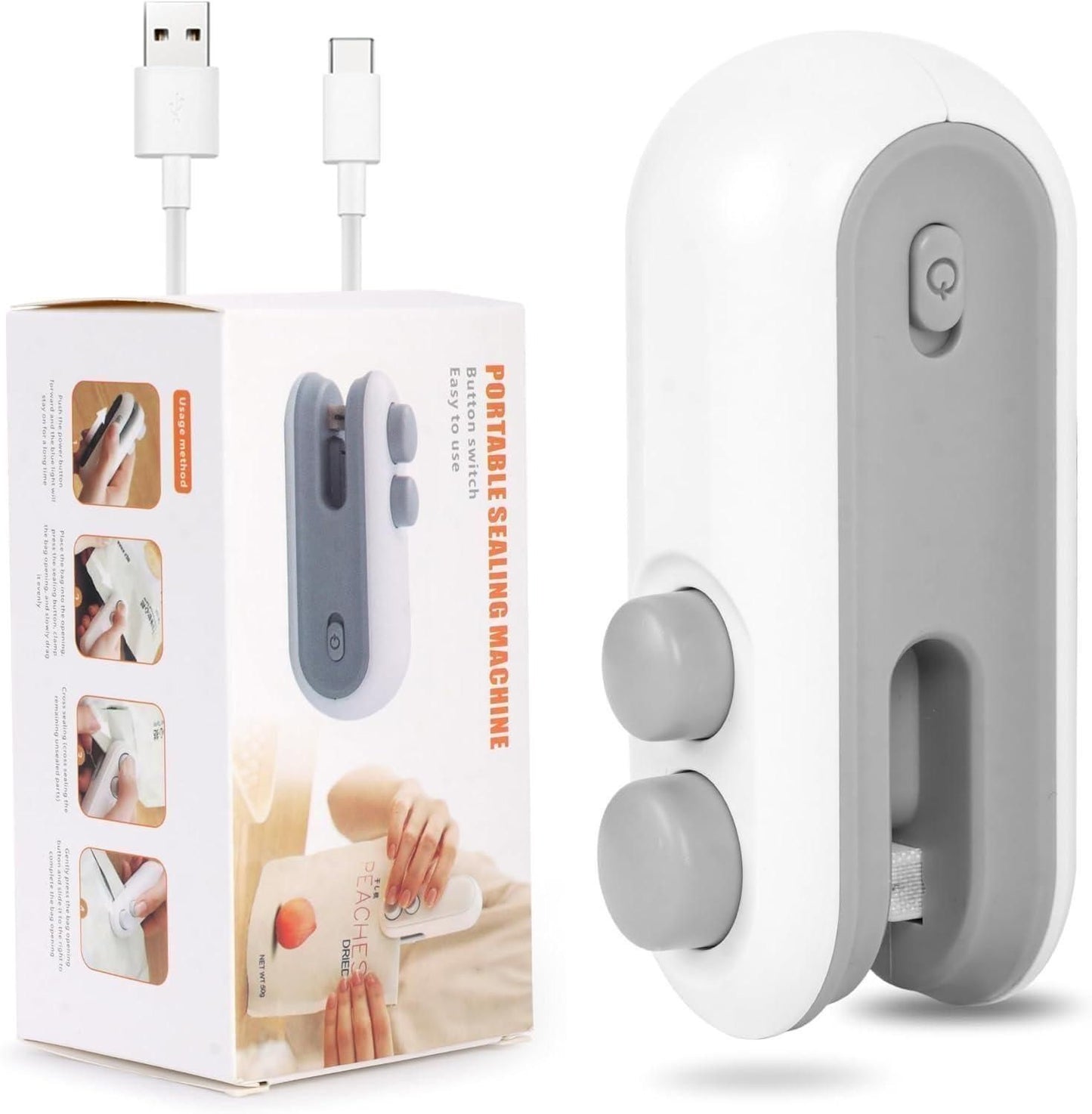D-Portable Mini Sealing Machine 2 in 1 USB Rechargeable Magnetic Bag Sealer Heat Seal with Cutter